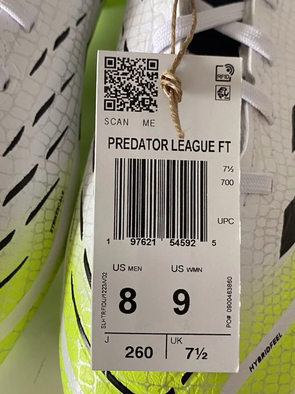 Adidas Predator League FT FG/MG Soccer Cleats JI1111 White Yellow Men’s Sz 8‎